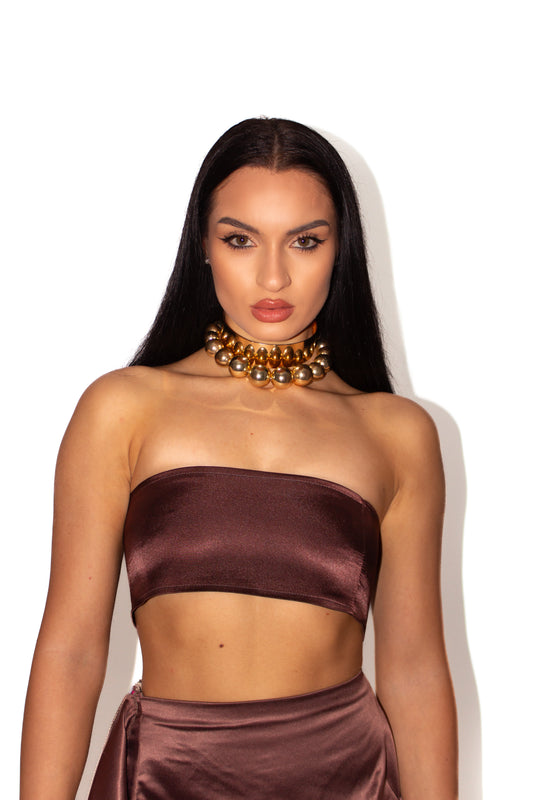 Brown Satin Mini Top